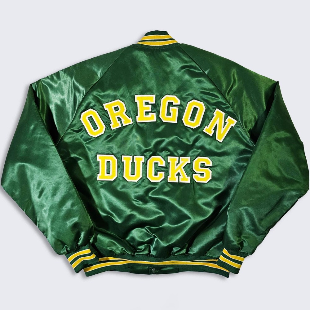 Oregon Ducks Vintage 80s Chalk Line Satin Bomber Jacket